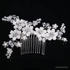 Exclusivo para comércio exterior: Pente de cabelo artesanal com pérolas, contas de arroz e flores, acessórios para vesti