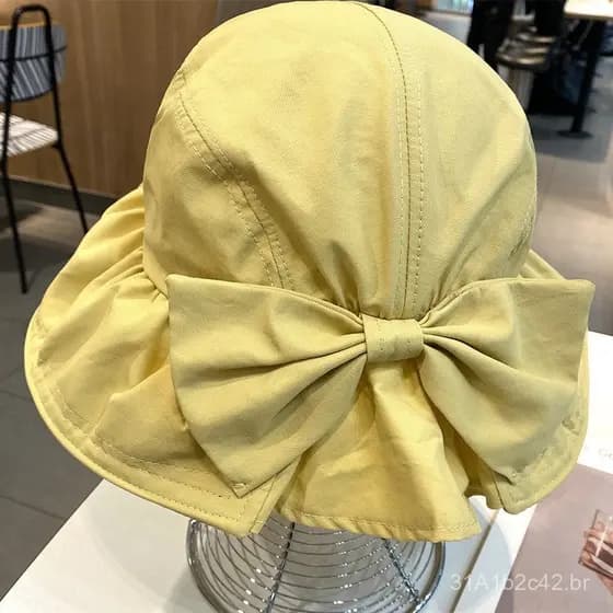 Novo Chapéu de Pescador com Laço para Mulheres, Chapéu de Verão com Aba Larga, Versátil, Dobrável, com Proteção Solar, E