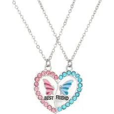 Colares combinando para melhores amigas, design de coração arco-íris e margaridas, colar de borboleta para o Dia dos Nam