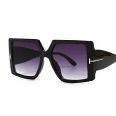 Óculos de Sol Quadrados Femininos Pretos Retro com Lentes Gradientes e Armação Grande