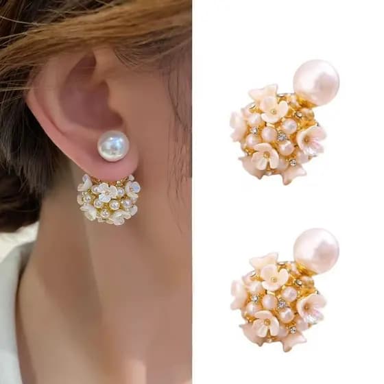 Brincos de pérola de hortênsia de flor francesa elegantes e doces brincos de Cluster de flores de alta qualidade