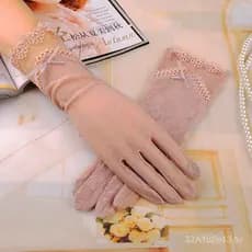 Luvas femininas de renda de comprimento médio, estilo fino para proteção solar no verão, luvas finas de seda gelada, sex