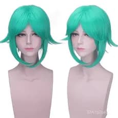 Peruca de Cosplay Zuushengda Land of Gems Phosphorite, Verde Azulado, Cabelo Encaracolado Élfico com Pontas Levantadas