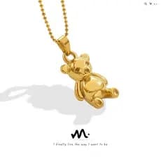 Colar de urso minimalista de luxo em estilo francês, em aço titânio banhado a ouro 18K, uma joia de pescoço moderna e el
