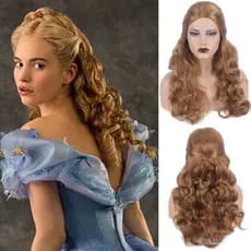Peruca de Cosplay Harajuku da Yue Niu Trade, Peruca de Cabelo Longo Cacheado Loiro Claro com Divisão Central, Estilo Ani