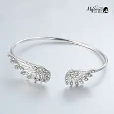 Mysweetgirl Moda Feminina Cor Prata Strass Asas De Anjo Pulseira Joias
