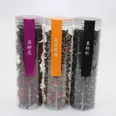 O fabricante fornece potes transparentes para chá de flores, potes de plástico, garrafas PET, garrafas plásticas finas d
