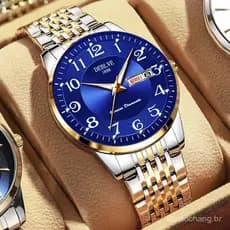 100 % Original Swiss Movement Luxo Moda Suíço Calendário Duplo De Aço Inoxidável Luminoso À Prova D'água Relógio De Puls