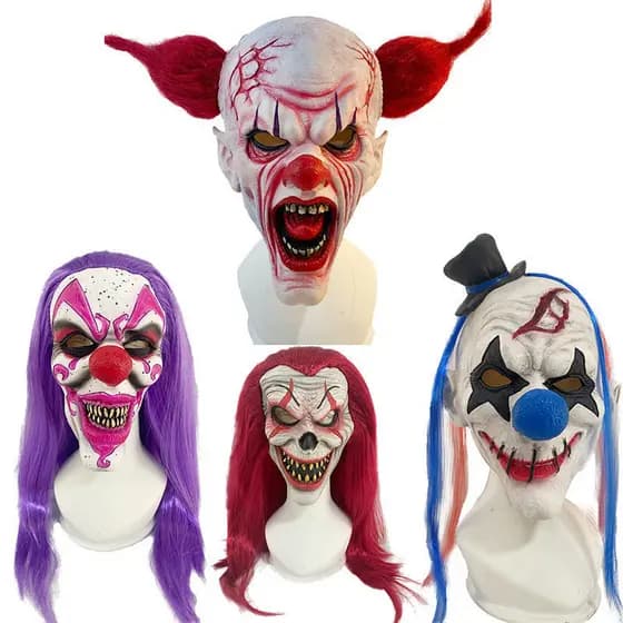 Capa De Cabeça De Palhaço Halloween Horror Vestir-Se Adereços Coringa Máscaras De Látex Parque De Diversões Casa Assombr