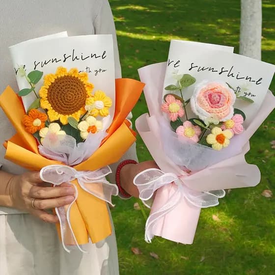 Graduação Rosa Flor Buquê De Crochê Tecido À Mão Flores De Girassol Aniversário Meninas