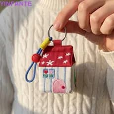 Bolsa De Moedas YINFANTEWN , Fone De Ouvido De Casa De Desenho Animado Bordada De Grande Capacidade , Mini Pingente De C