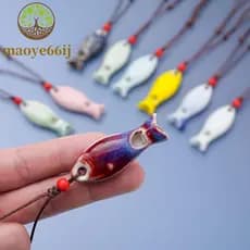 Pingente De Peixe De Cerâmica MAOYE66 , Colar De Porcelana Delicado Estilo Chinês , Ornamentos Apito Personalizado Suave