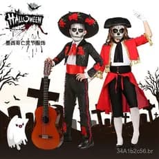 Fantasias de Halloween para Crianças, Fantasias de Dança Mexicana para o Dia dos Mortos, Fantasias de Cosplay para Apres