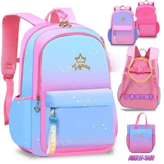 Nova mochila escolar moderna para meninas, mochila com cores em degradê para os anos 1-3-6, mochila escolar infantil de