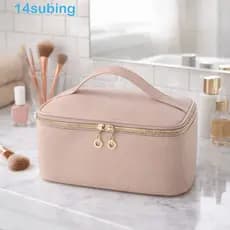Bolsa Cosmética SUBING , De Maquiagem PU À Prova D'água , Com Alça Divisória Higiene Feminina De Grande Capacidade