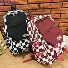 Bolsa Escolar Xadrez TWINKLEAN , Mochila Com Padrão De Nylon Vários Bolsos , Casual
