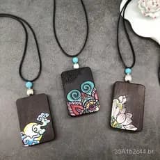Colar Vintage Artístico de Ébano Pintado à Mão, Inspirado no Zen, Elegante, Versátil, Unissex, Acessório Personalizado p