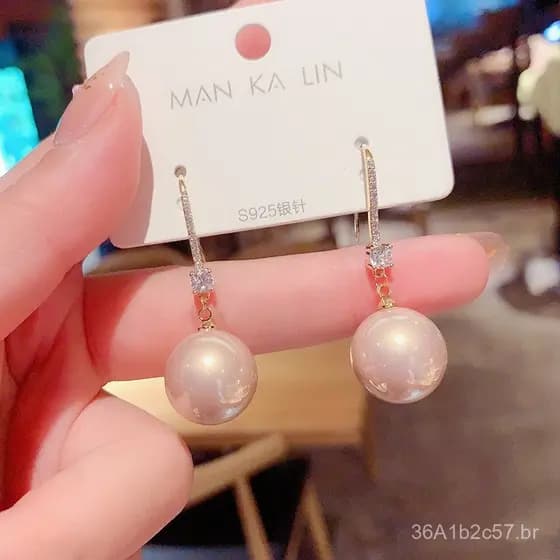 Brincos longos de pérolas com zircônia brilhante, banhados a ouro verdadeiro, estilo coreano de Dongdaemun, populares en