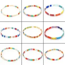 Pulseira de Contas de Vidro Tila Arco-Íris Tecida em Estilo Étnico Boêmio Simples para Mulheres - Direto do Fabricante