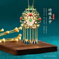 Colar com Pingente Cloisonné Estilo Chinês Moderno 2022 com Imitação de Jade Hetian e Ágata Vermelha do Sul, Acessório d