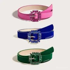 Cinto vintage de Natal com fivela quadrada e strass brilhantes, em veludo PU vermelho, versátil para combinar com saias