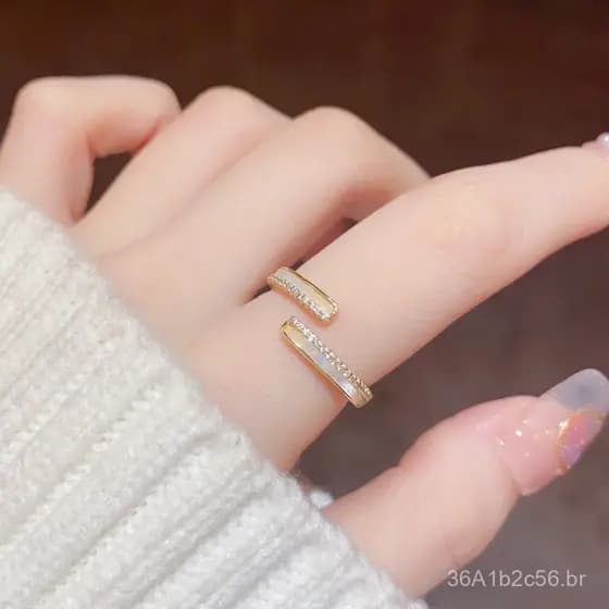 Design único, elegante e de luxo discreto, anel aberto com micro-incrustações geométricas para mulheres, popular online,