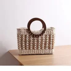 Nova bolsa vintage listrada de palha, bolsa de casca de milho, bolsa trançada, bolsa de praia, bolsa de vime de grande c