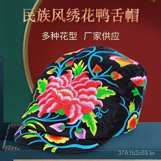 Chapéu Bordado de Turista de Yunnan Dali Lijiang, Estilo Étnico, Boné Bico de Pato Bordado, Chapéu Casual Feminino, Chap