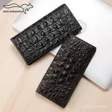 Carteira masculina longa de couro com padrão de crocodilo, clutch casual de couro de primeira qualidade com múltiplos co