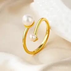 Anel aberto de design original em prata esterlina banhada a ouro com pérola de água doce para mulheres, formato redondo