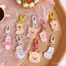 Pingente de urso em formato de coração, estilo japonês, acessório para mochila, chaveiro, decoração de bolsa moderna par