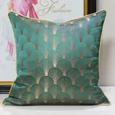 Capa de almofada de sofá com padrão de concha em forma de leque verde, capa de almofada macia para decoração de sala mod