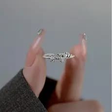 S925 prata esterlina elegante borboleta anel aberto feminino doce flor gato Design anel de dedo indicador elegante anel