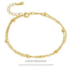 Pulseira de dupla camada com contas redondas em prata esterlina s925, joia elegante e simples, acessório de mão versátil