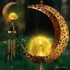Luz solar decorativa para pátio com efeito de sino de vento lunar, para decoração de varanda externa, em ferro artístico