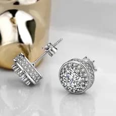 ED074 Brincos de Luxo com Imitação de Diamante de 80 Pontas para Mulheres, com Pinos de Prata 925, Design Redondo, para