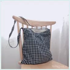 [Sacola de Tecido Borboleta] Sacola de tecido xadrez simples e artística de estilo japonês, bolsa transversal, bolsa de