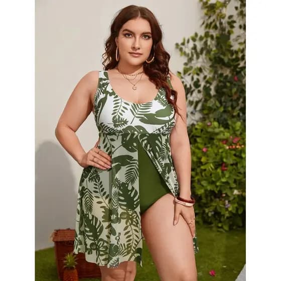 Maiô estampado verde Plus Size
