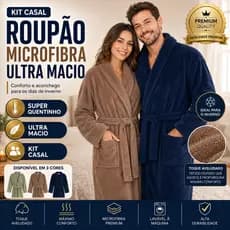 Kit Casal Roupão Microfibra Luxo Confortável Quentinho Pós Banho Inverno Toque Macio