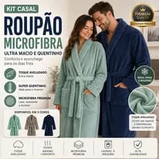 Kit Casal Roupão Premium Microfibra Antialérgico Confortável Quentinho Pós Banho Inverno Toque Macio