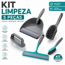 Kit Pá Escovas e Rodo Multiuso 5pcs Limpeza Doméstica Cozinha Banheiro Área Externa