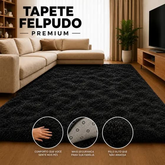 Tapete Felpudo Grande 2x1,40 Pelúcia Macio Lavável Antiderrapante Decoração Sala Quarto Luxo