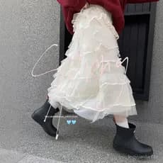 Saia Rodada para Mulheres, Saia de Outono Estilo Fada ao Luar, Saia de Ballet Elegante de Cintura Alta em Tule Estilo Fr