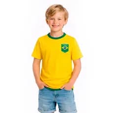 Camisa Infantil do Brasil Futebol Criança Copa 2026 Uniforme Torcedor Confortável Leve Promoção Barato Pronta Entrega