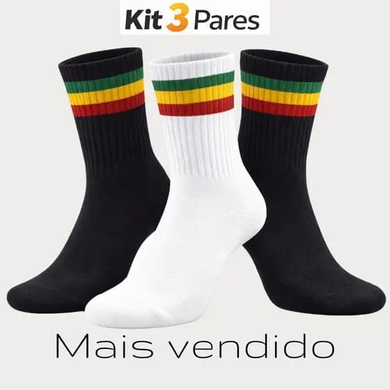 Meias Cano Alto Rasta Com 1 até 3 pares Algodão