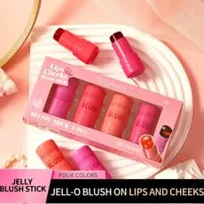 Kit De 4 Peças Blush Batom Brilhante/E Creme De Bochecha De Dupla Utilização À Prova D'água/De Longa Duração Não Desbota