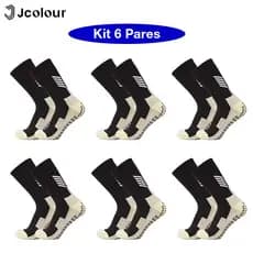 Jcolour Kit 6 Meias de futebol tubo médio meias esportivas basquete de corrida antiderrapante