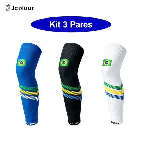 Meias Longas Esportivas Jcolour Kit 3 Pares Bandeira Brasileira, Especial para Copa do Mundo