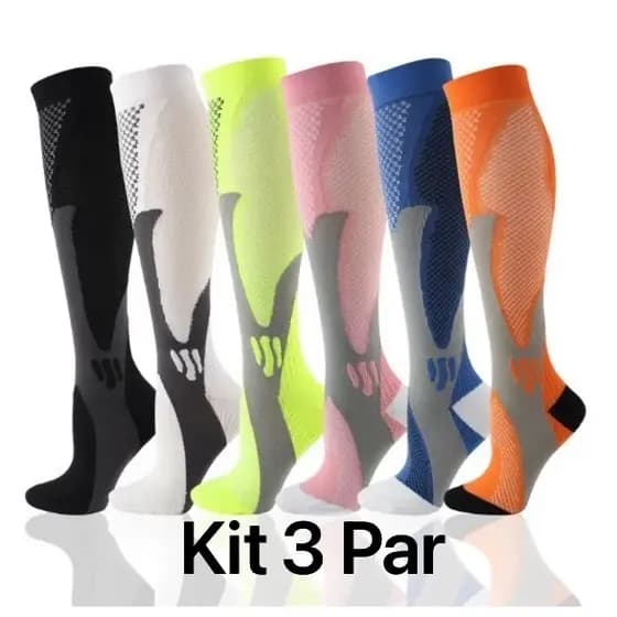 kit 3 Pares Meias De Compressão Homens Mulheres Correndo Esportivas De Ciclismo Joelho