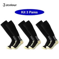 Jcolour Kit 3 Pares Meias de Futebol Cano Longo Antiderrapante com Silicone Esportivas Respiráveis Masculino Feminino Vá